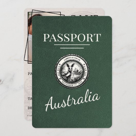 Green Australia Passport Bewaar de datum Save The Date (Voorkant / Achterkant)