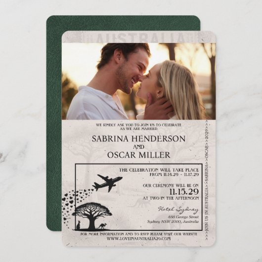 Green Australia Passport Wedding Kaart (Voorkant / Achterkant)