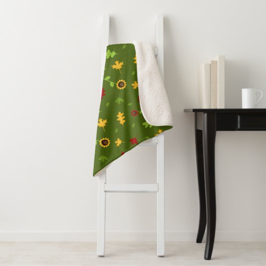 Green Autumn Pattern Sherpa Blanket Deken (In situ)