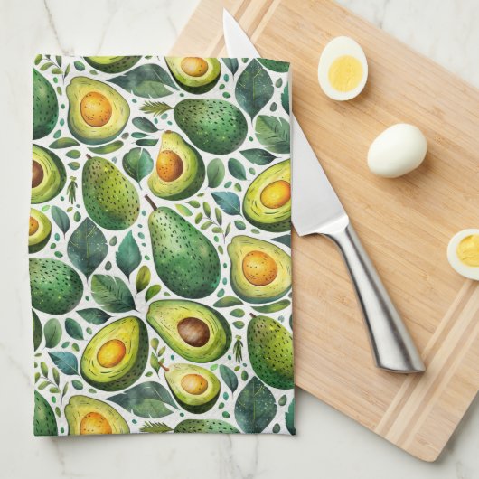 Green Avocado and Herb Kitchen Towel Theedoek (Quarter Fold)