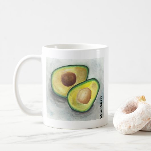 Green Avocado Cut in Half Waterverf Koffiemok (Met donut)