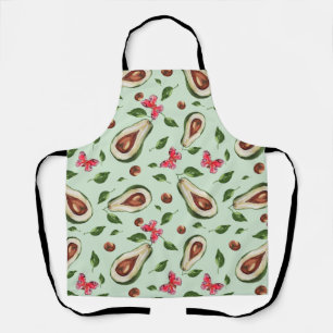 Green Avocado en Butterflies Waterverf Pattern Schort