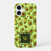 Green Avocado Fruit Pattern Monogram iPhone 16 Hoesje (Achterkant)
