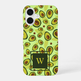 Green Avocado Fruit Pattern Monogram iPhone 16 Hoesje