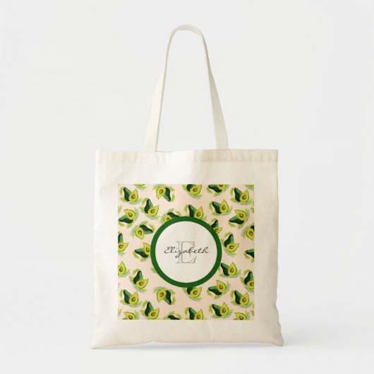 Green Avocados Waterverf Pattern Monogram Tote Bag (Voorkant)