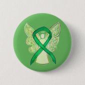 Green Awareness Ribbon Angel Art Button (Voorkant)