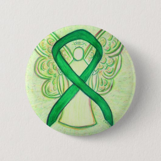 Green Awareness Ribbon Angel Art Button (Voorkant)