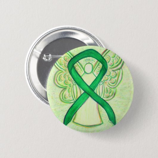 Green Awareness Ribbon Angel Art Button (Voorkant /achterkant)