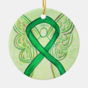 Green Awareness Ribbon Angel Custom Art Ornaments Keramisch Ornament