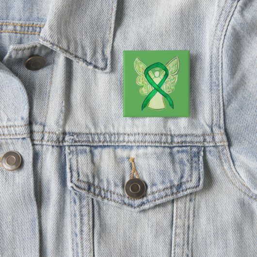 Green Awareness Ribbon Angel Custom Art Pins Vierkante Button 5,1 Cm (In situ)