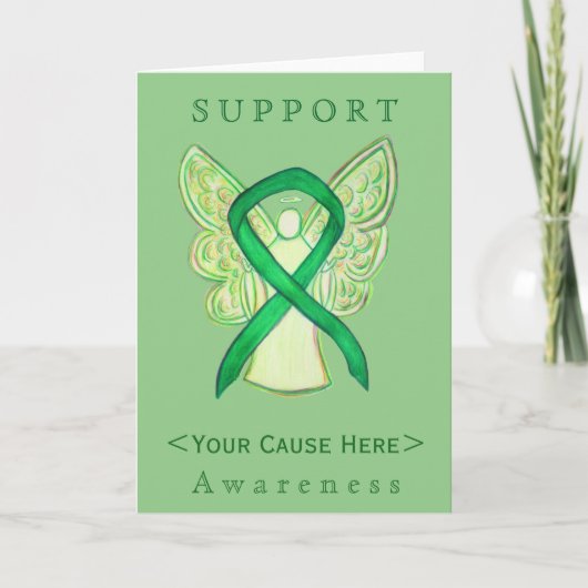 Green Awareness Ribbon Angel Gepersonaliseerd Card Kaart (Voorkant)
