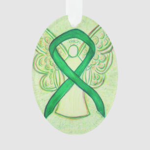 Green Awareness Ribbon Angel Ornament Pendant