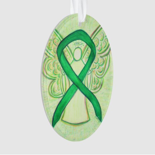 Green Awareness Ribbon Angel Ornament Pendant (voorkant)