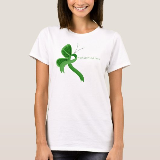 Green Awareness Ribbon Butterfly T-shirt (Voorkant)