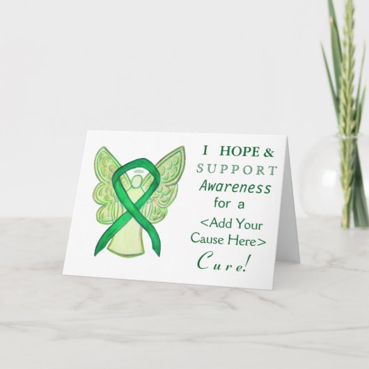 Green Awareness Ribbon Custom Want Angel-kaarten Kaart (Voorkant)