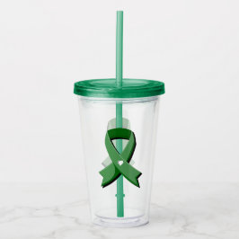 Green Awareness Ribbon White Heart Acryl Drinkbeker