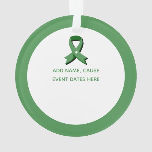 Green Awareness Ribbon White Heart Ornament (achterkant)