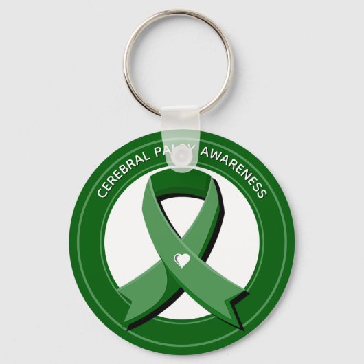 Green Awareness Ribbon White Heart Sleutelhanger (Voorkant)