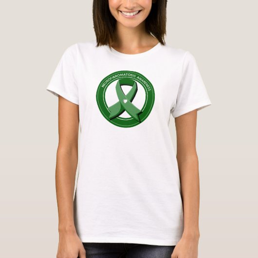 Green Awareness Ribbon White Heart T-shirt (Voorkant)