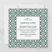 Green Azulejo | Spaans Tegel Pattern Wedding Kaart (Voorkant)