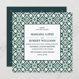 Green Azulejo | Spaans Tegel Pattern Wedding Kaart