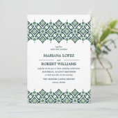 Green Azulejo | Spaanse Tegel border lace Wedding Kaart (Staand voorkant)
