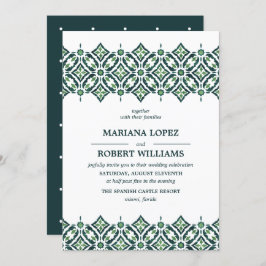 Green Azulejo | Spaanse Tegel border lace Wedding Kaart