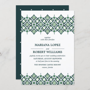 Green Azulejo   Spaanse Tegel border lace Wedding Kaart