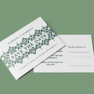 Green Azulejo Spaanse Tegel LACE SAVE THE DATE Ann Aankondigingskaart