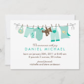 Green Baby Clothesline New Baby Aankondiging (Voorkant)