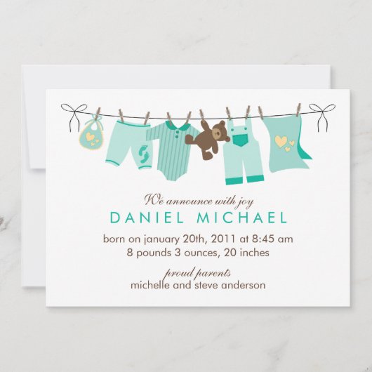 Green Baby Clothesline New Baby Aankondiging (Voorkant)