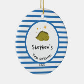 Green Baby Dino | Eerste kerstblauwe striptekening Keramisch Ornament (Rechts)