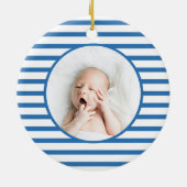 Green Baby Dino | Eerste kerstblauwe striptekening Keramisch Ornament (Achterkant)