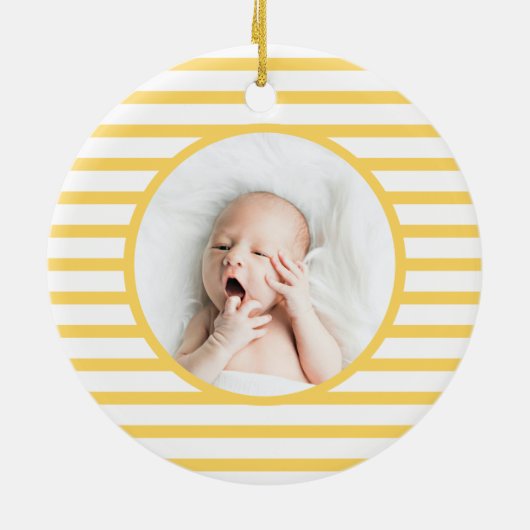 Green Baby Dino | Eerste kerstgeelstreep Keramisch Ornament (Achterkant)