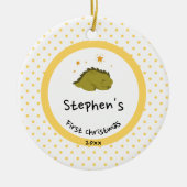 Green Baby Dino | Eerste kerstmangelpokadot Keramisch Ornament (Voorkant)