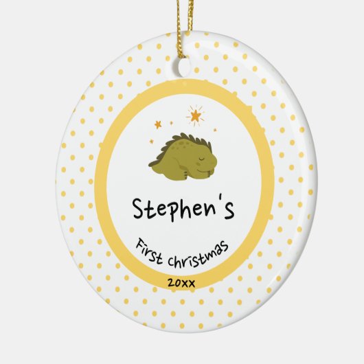 Green Baby Dino | Eerste kerstmangelpokadot Keramisch Ornament (Links)