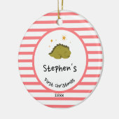 Green Baby Dino | Eerste kerstrode stripper Keramisch Ornament (Links)