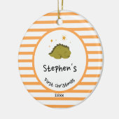 Green Baby Dino | Eerste Oranje kerststreep Keramisch Ornament (Links)