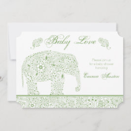 Green Baby Elephant Shower Uitnodiging