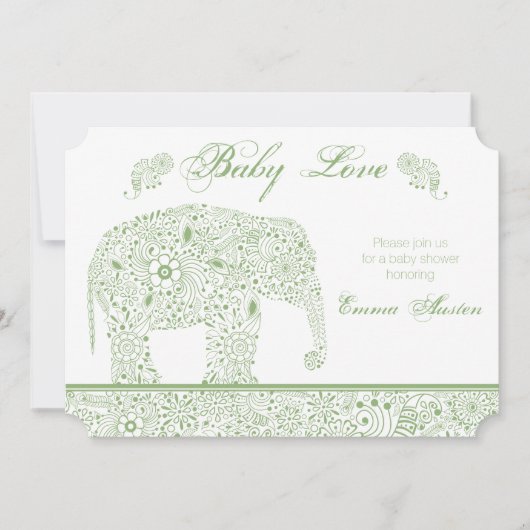 Green Baby Elephant Shower Uitnodiging (Voorkant)