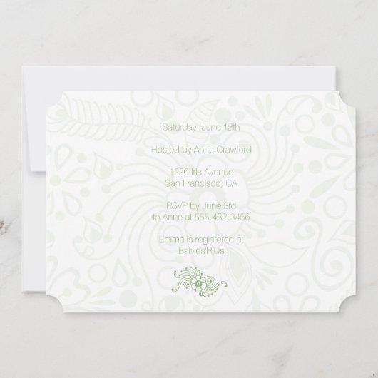 Green Baby Elephant Shower Uitnodiging (Achterkant)