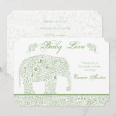 Green Baby Elephant Shower Uitnodiging (Voorkant / Achterkant)