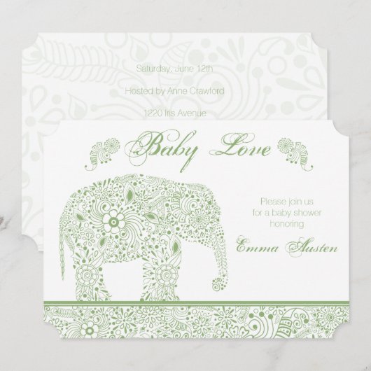 Green Baby Elephant Shower Uitnodiging (Voorkant / Achterkant)