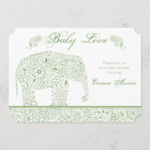 Green Baby Elephant Shower Uitnodiging