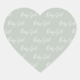 Green Baby Girl Script Modern Heart Sticker