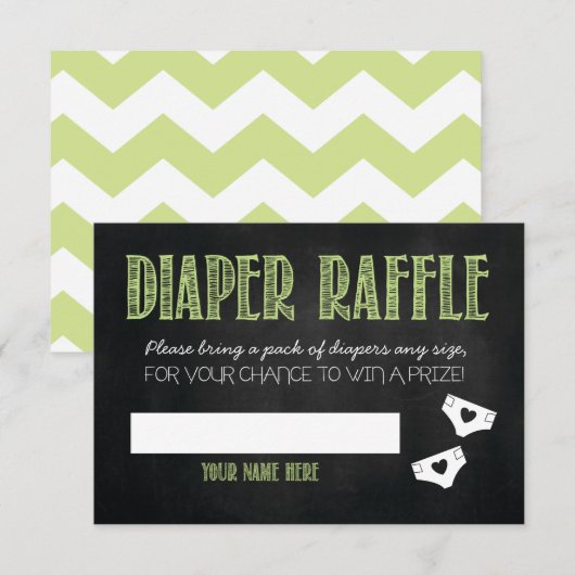 Green Baby shower Diaper Raffle Ticket Informatiekaartje (Voorkant / Achterkant)