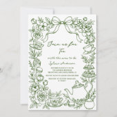 green baby shower tea bow hand drawn kaart (Voorkant)