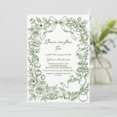 green baby shower tea bow hand drawn kaart (Staand voorkant)