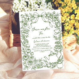 green baby shower tea bow hand drawn kaart