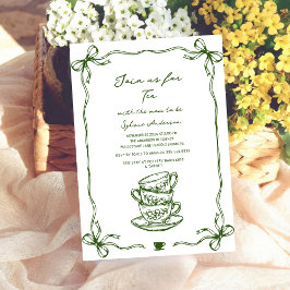 green baby shower tea bow hand drawn kaart